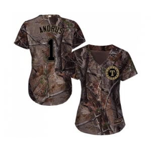 Women's Majestic Texas Rangers #1 Elvis Andrus Authentic Camo Realtree Collection Flex Base MLB Jersey