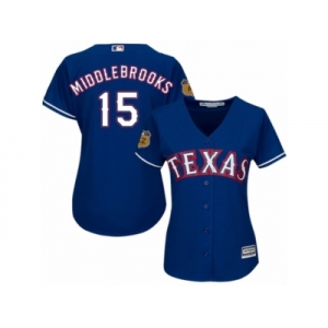 Women's Majestic Texas Rangers #15 Will Middlebrooks Authentic Royal Blue Alternate 2 Cool Base MLB Jersey