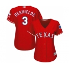 Women's Majestic Texas Rangers #3 Delino DeShields Authentic Red Alternate Cool Base MLB Jersey