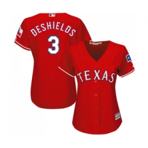 Women's Majestic Texas Rangers #3 Delino DeShields Authentic Red Alternate Cool Base MLB Jersey