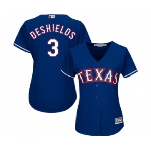 Women's Majestic Texas Rangers #3 Delino DeShields Authentic Royal Blue Alternate 2 Cool Base MLB Jersey