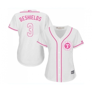 Women's Majestic Texas Rangers #3 Delino DeShields Authentic White Fashion Cool Base MLB Jersey