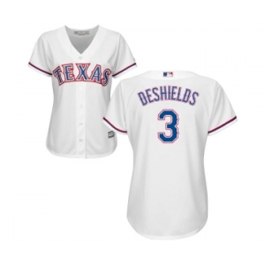 Women's Majestic Texas Rangers #3 Delino DeShields Authentic White Home Cool Base MLB Jersey