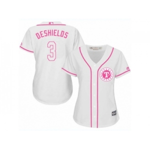 Women's Majestic Texas Rangers #3 Delino DeShields Replica White Fashion Cool Base MLB Jersey