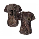 Women's Majestic Texas Rangers #31 Ferguson Jenkins Authentic Camo Realtree Collection Flex Base MLB Jersey