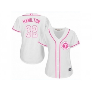 Women's Majestic Texas Rangers #32 Josh Hamilton Replica White Fashion Cool Base MLB Jersey