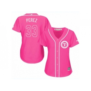 Women's Majestic Texas Rangers #33 Martin Perez Replica Pink Fashion Cool Base MLB Jersey