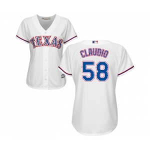 Women's Majestic Texas Rangers #58 Alex Claudio Replica White Home Cool Base MLB Jersey