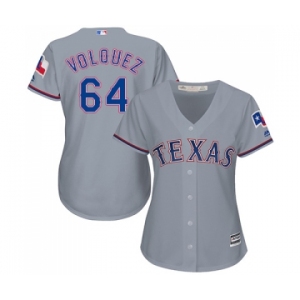 Women's Majestic Texas Rangers #64 Edinson Volquez Replica Grey Road Cool Base MLB Jersey