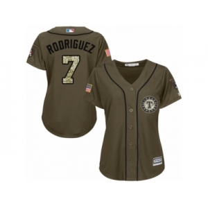 Women's Majestic Texas Rangers #7 Ivan Rodriguez Authentic Green Salute to Service MLB Jersey