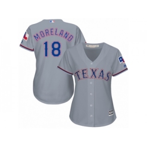 Women's Texas Rangers #18 Moreland Grey Road Stitched MLB Jersey