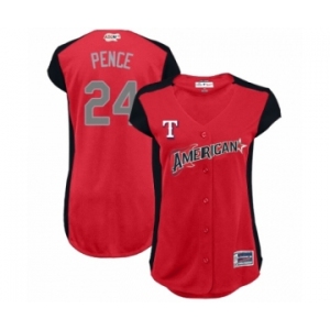 Women's Texas Rangers #24 Hunter Pence Authentic Red American League 2019 Baseball All-Star Jersey