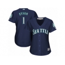 Women Majestic Seattle Mariners #1 Jarrod Dyson Replica Navy Blue Alternate 2 Cool Base MLB Jersey