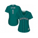 Women Majestic Seattle Mariners #1 Jarrod Dyson Replica Teal Green Alternate Cool Base MLB Jersey