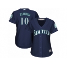 Women Majestic Seattle Mariners #10 Yonder Alonso Authentic Navy Blue Alternate 2 Cool Base MLB Jersey