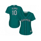 Women Majestic Seattle Mariners #10 Yonder Alonso Replica Teal Green Alternate Cool Base MLB Jersey