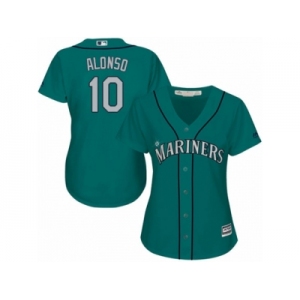 Women Majestic Seattle Mariners #10 Yonder Alonso Replica Teal Green Alternate Cool Base MLB Jersey