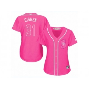 Women's Majestic Seattle Mariners #31 Steve Cishek Replica Pink Fashion Cool Base MLB Jersey