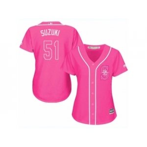 Women's Majestic Seattle Mariners #51 Ichiro Suzuki Authentic Pink Fashion Cool Base MLB Jersey