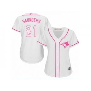 Women Majestic Toronto Blue Jays #21 Michael Saunders Authentic White Fashion Cool Base MLB Jersey