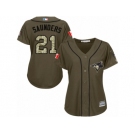 Women Majestic Toronto Blue Jays #21 Michael Saunders Replica Green Salute to Service MLB Jersey