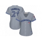 Women Majestic Toronto Blue Jays #21 Michael Saunders Replica Grey Road MLB Jersey