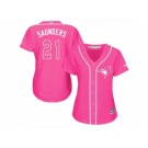 Women Majestic Toronto Blue Jays #21 Michael Saunders Replica Pink Fashion Cool Base MLB Jersey