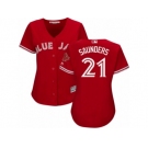 Women Majestic Toronto Blue Jays #21 Michael Saunders Replica Scarlet Alternate MLB Jersey