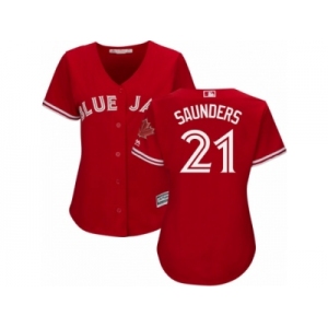 Women Majestic Toronto Blue Jays #21 Michael Saunders Replica Scarlet Alternate MLB Jersey