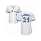 Women Majestic Toronto Blue Jays #21 Michael Saunders Replica White Home MLB Jersey