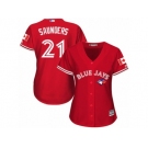 Women's Majestic Toronto Blue Jays #21 Michael Saunders Authentic Red Canada Day MLB Jersey