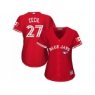 Women's Majestic Toronto Blue Jays #27 Brett Cecil Authentic Red Canada Day MLB Jersey