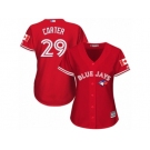 Women's Majestic Toronto Blue Jays #29 Joe Carter Authentic Red Canada Day MLB Jersey