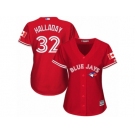 Women's Majestic Toronto Blue Jays #32 Roy Halladay Authentic Red Canada Day MLB Jersey