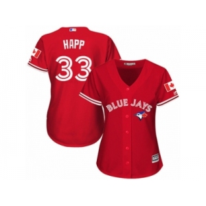 Women's Majestic Toronto Blue Jays #33 J.A. Happ Authentic Red Canada Day MLB Jersey