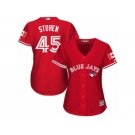 Women's Majestic Toronto Blue Jays #45 Drew Storen Authentic Red Canada Day MLB Jersey