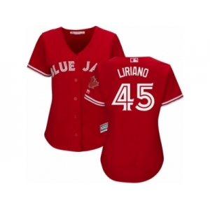 Women's Majestic Toronto Blue Jays #45 Francisco Liriano Replica Red Canada Day MLB Jersey