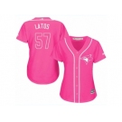 Women's Majestic Toronto Blue Jays #57 Mat Latos Replica Pink Fashion Cool Base MLB Jersey