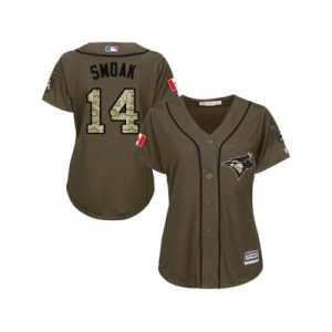 Women's Toronto Blue Jays #14 Justin Smoak Green Salute to Service Stitched MLB Jersey