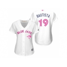 Women's Toronto Blue Jays #19 Jose Bautista White Home 2016 Mother's Day Cool Base Jersey