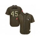 Youth Majestic Toronto Blue Jays #45 Francisco Liriano Replica Green Salute to Service MLB Jersey