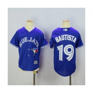 Youth Toronto Blue Jays #19 Jose Bautista Majestic Blue 40th Anniversary Patch Cool Base Jersey