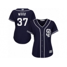 Women Majestic San Diego Padres #37 Travis Wood Replica Navy Blue Alternate 1 Cool Base MLB Jersey