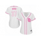 Women Majestic San Diego Padres #37 Travis Wood Replica White Fashion Cool Base MLB Jersey