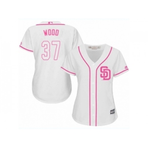 Women Majestic San Diego Padres #37 Travis Wood Replica White Fashion Cool Base MLB Jersey