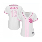 Women's Majestic San Diego Padres #12 Chase Headley Replica White Fashion Cool Base MLB Jersey