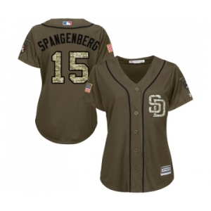 Women's Majestic San Diego Padres #15 Cory Spangenberg Authentic Green Salute to Service Cool Base MLB Jersey