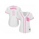 Women's Majestic San Diego Padres #2 Johnny Manziel Replica White Fashion Cool Base MLB Jersey