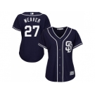 Women's San Diego Padres #27 Jered Weaver Navy Blue Alternate Stitched MLB Jersey