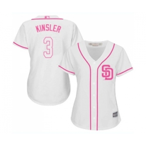 Women's San Diego Padres #3 Ian Kinsler Replica White Fashion Cool Base Baseball Jersey